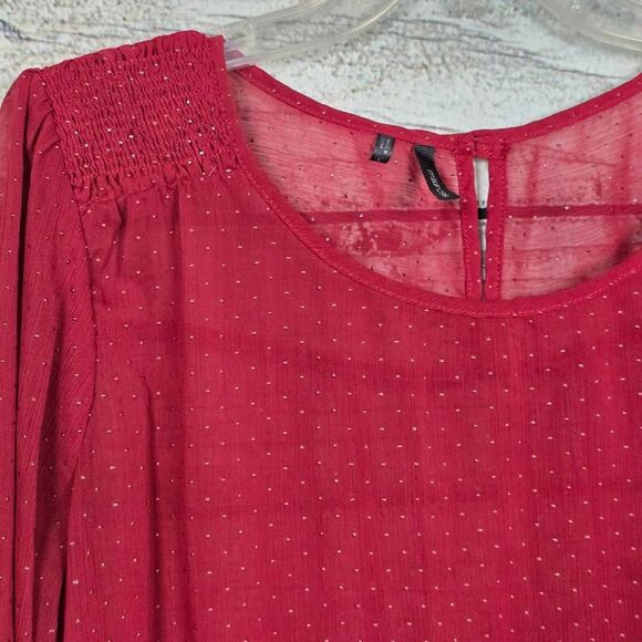 Maurices Burgundy Swiss Dot Chiffon Blouse Size L - Picture 3 of 9